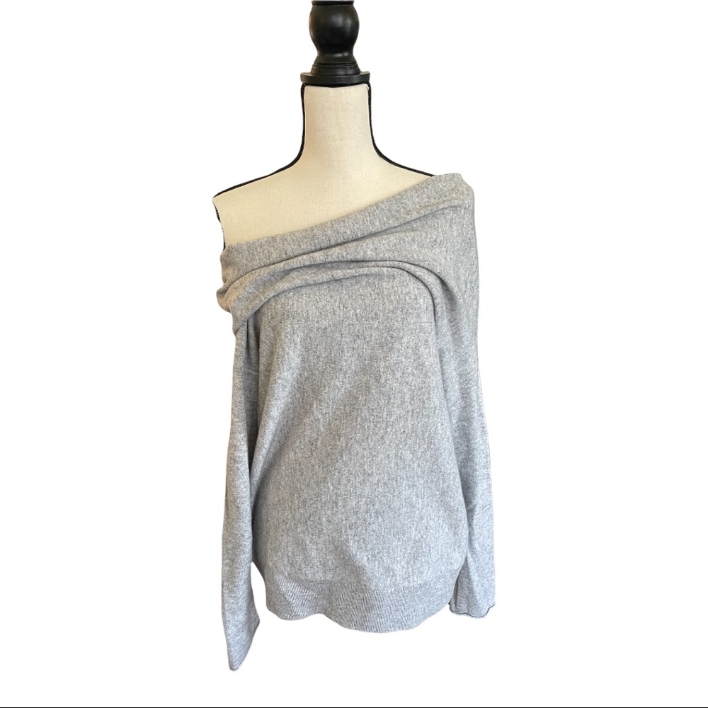 NWOT FATE gorgeous grey sweater. Nylon/Cashmere off the shoulder, Size Medium